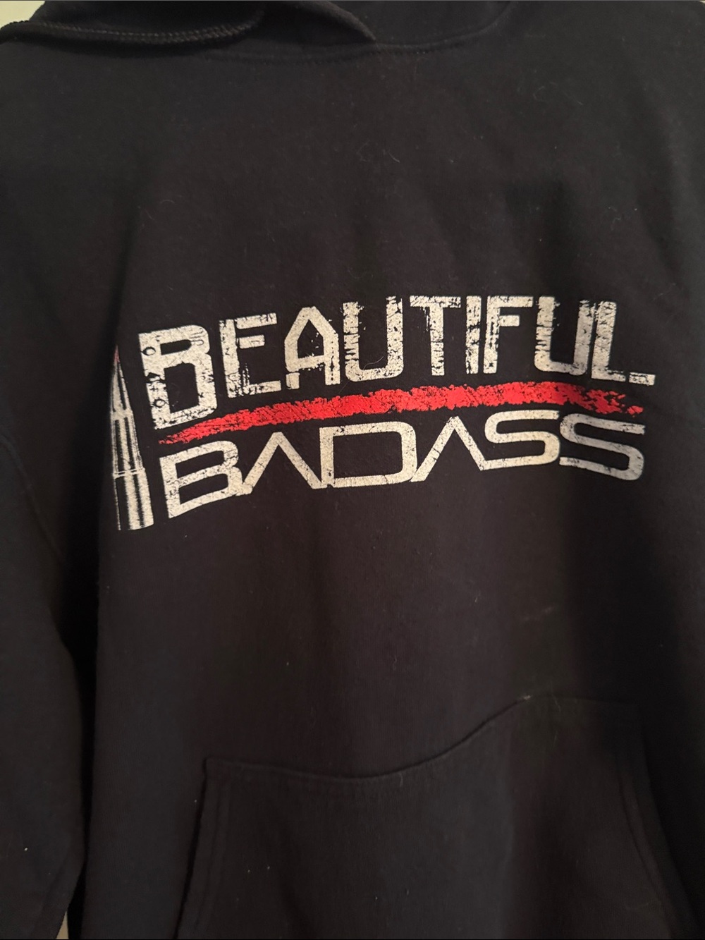 Grunt Style Black Hoodie with White and Red "Beautiful Badass" Graphic